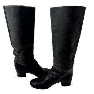 Authentic Chanel Tall Riding Boots Quilted Black CC Size 38 1/2